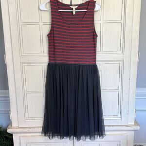 Matilda Jane Red and Black Striped Tank Tulle Midi Dress